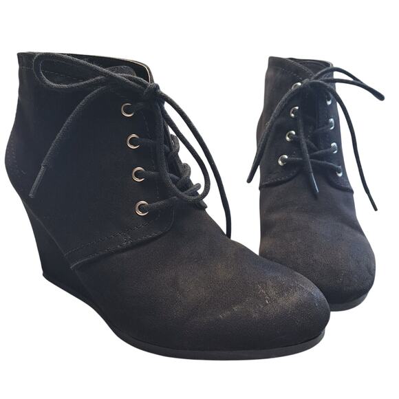 Arizona Lexie Ankle Boots WOMENS SIZE 6M black lace up wedge heel dark academia - Picture 7 of 12